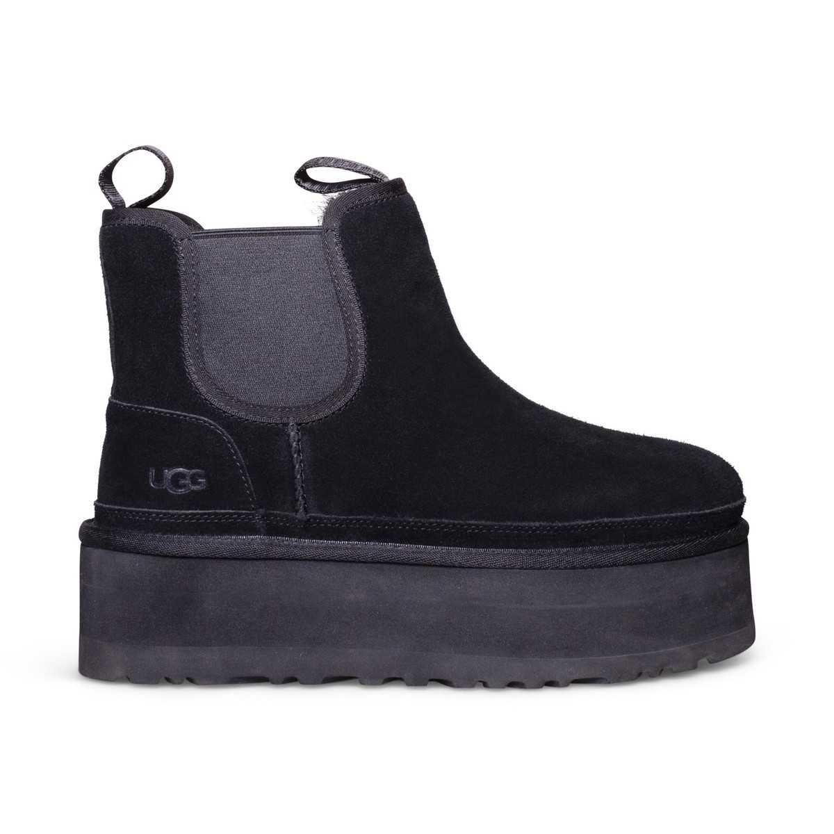 UGG NEUMEL PLATFORM CHELSEA BLACK SUEDE SHEARLING WOMEN'S BOOTS