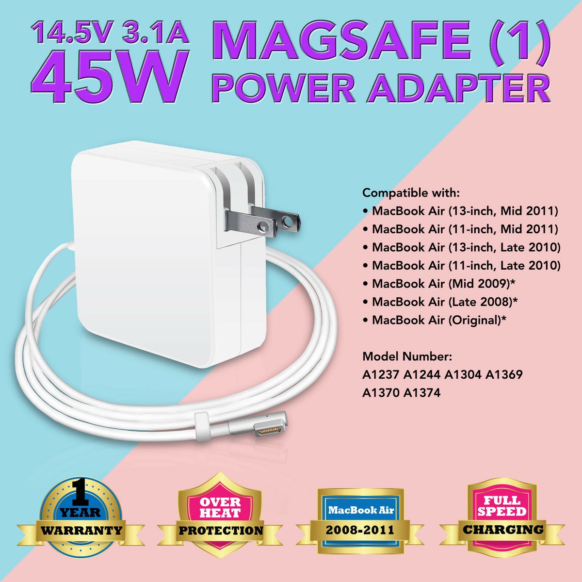 45W 14.5V AC Adapter Charger for Apple MacBook Air A1237 A1304