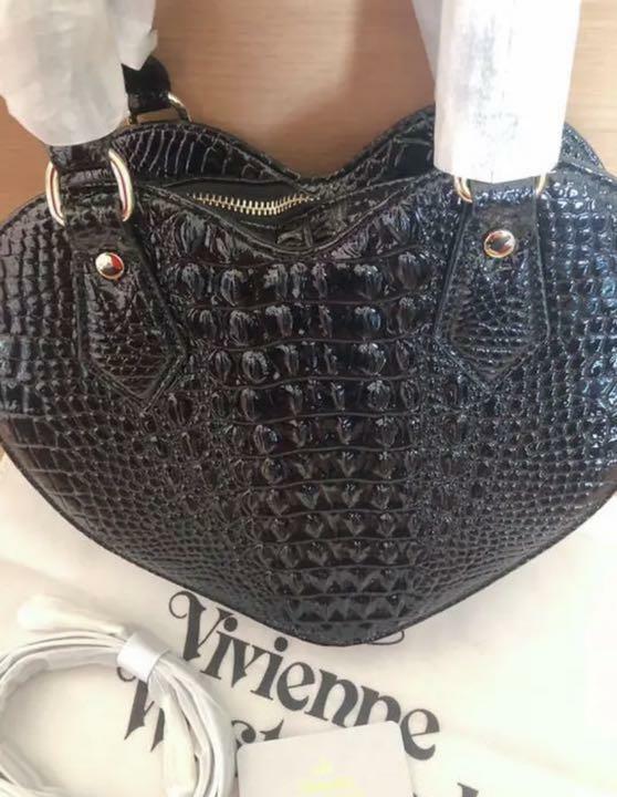 Vivienne Westwood Heart Shaped Croco Style Shoulder Bag BLACK gift