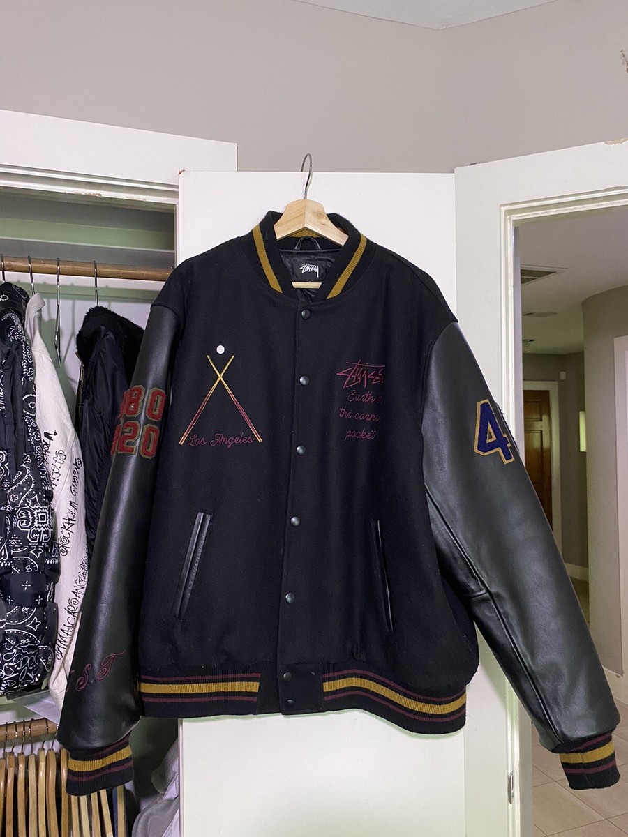 Stussy 40th Anniversary IST Varsity Black Leather Jacket Mens Size