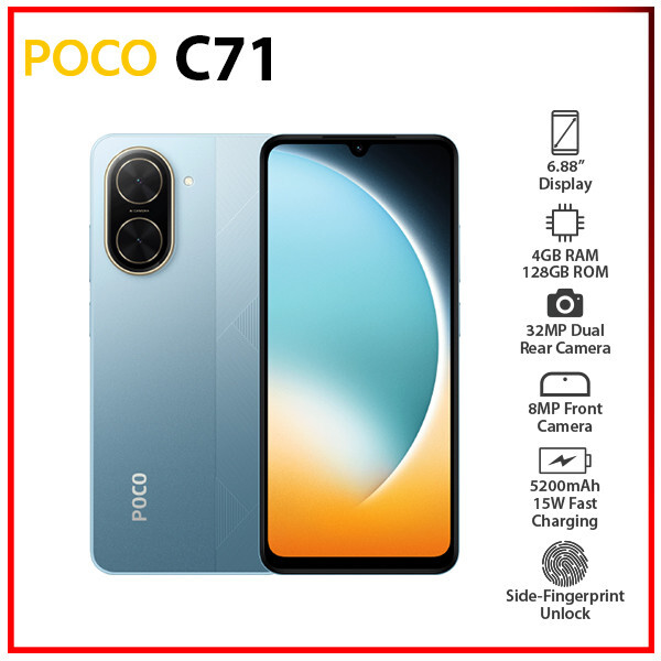 New) Xiaomi POCO C71 4GB+128GB BLUE Dual SIM Unlocked Android Cell