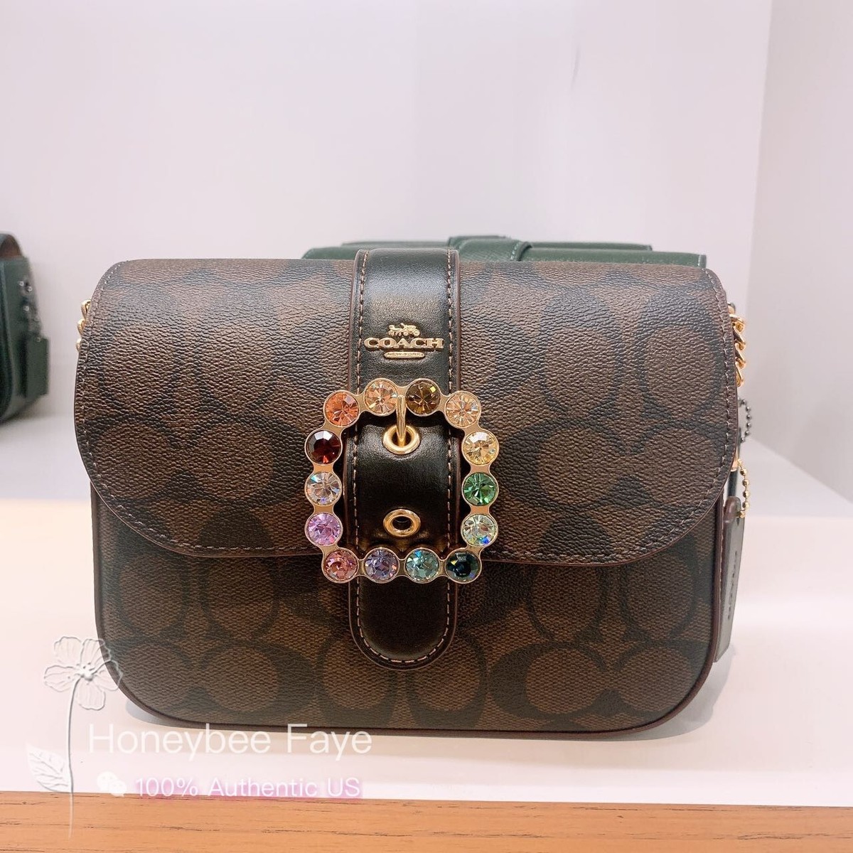 NWT Coach Gemma Crossbody In Signature Canvas With Jeweled Buckle