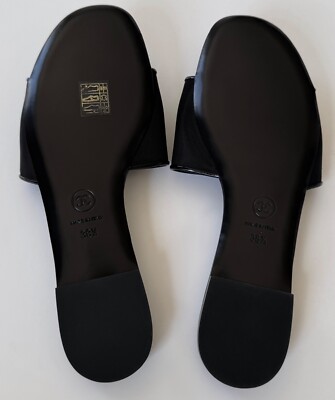 NEW 23P CHANEL BLACK MESH LEATHER CC LOGO MULES SLIDES FLATS
