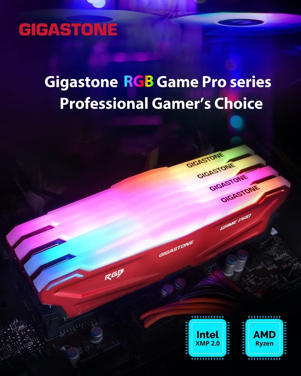 DDR4 RAM】Gigastone Red RGB Game PRO Desktop RAM 32GB (2x16GB