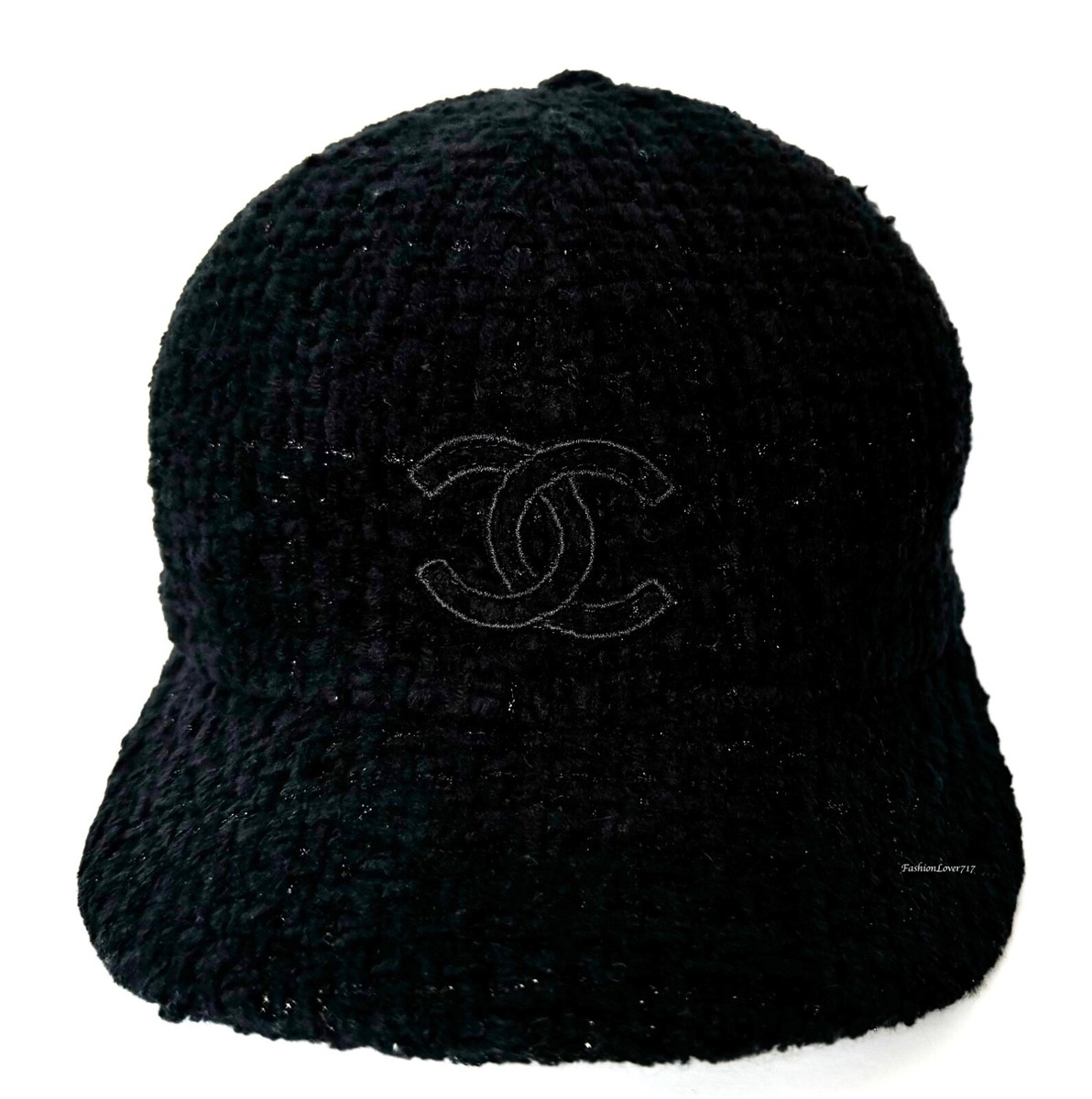 CHANEL 22B BLACK TWEED CC LOGO BASEBALL CAP HAT S | eBay