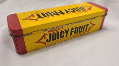Wrigley's Juicy Fruit Chewing Gum Empty Tin Box- Yellow Red Black