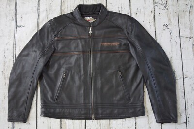 Harley Davidson Men 105th Anniversary Black Leather Riding Jacket