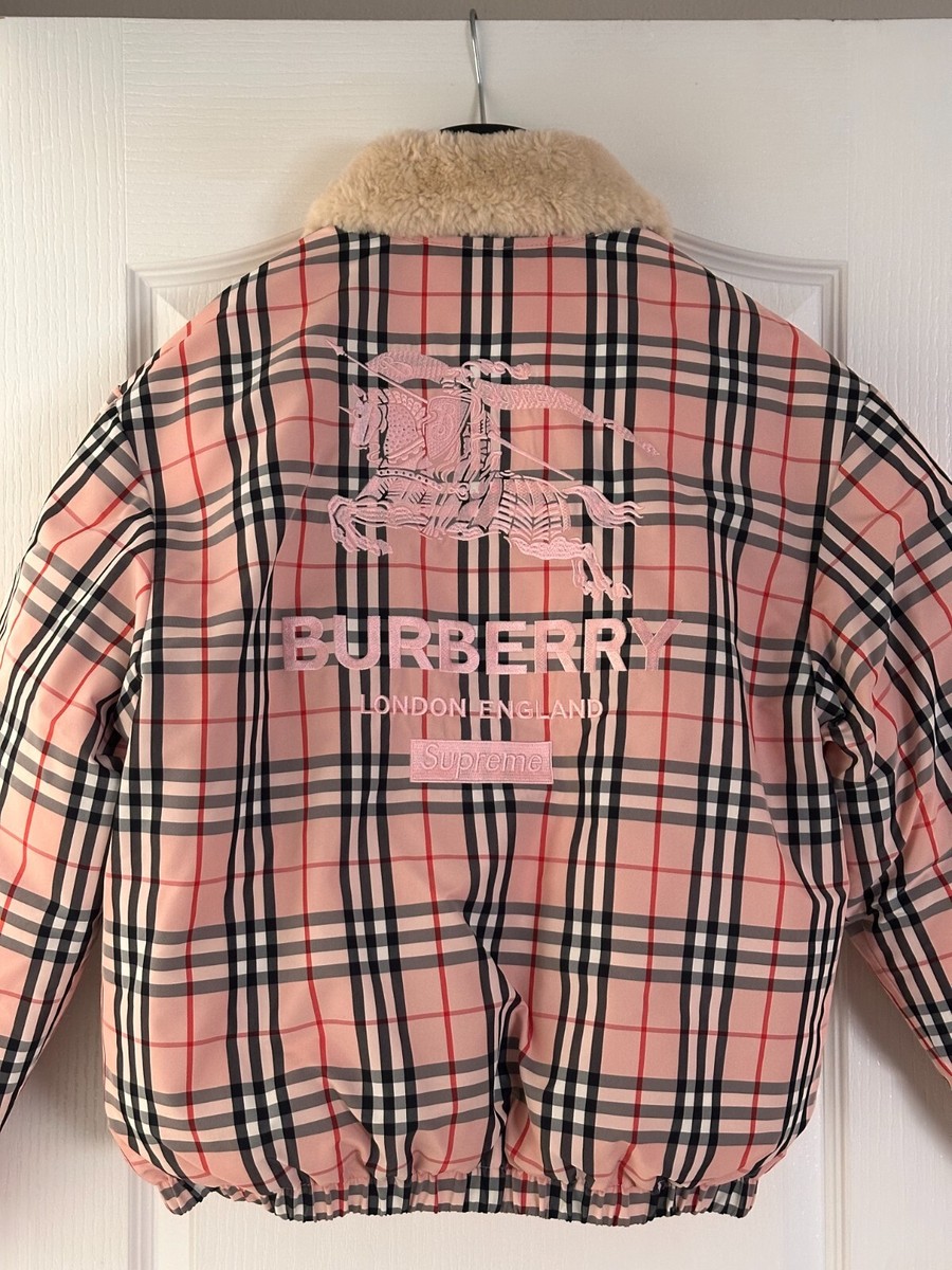 SS22 SUPREME X BURBERRY SHEARLING COLLAR DOWN JACKET PINK SIZE S