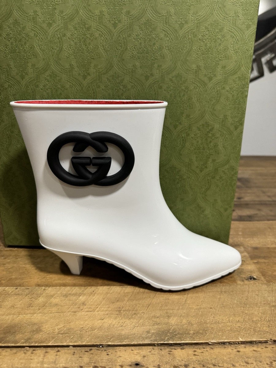 Gucci Women's Rubber ankle Rain Boot with Interlocking G White