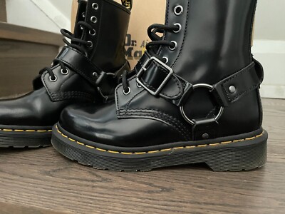 DR MARTENS Black Polished Smooth Leather 1460 Harness Boots US 5