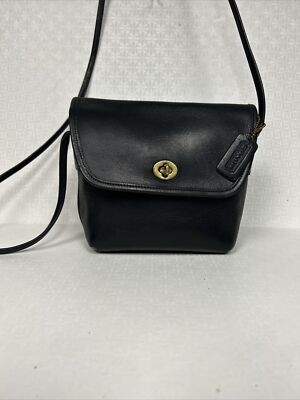 Vintage 90's COACH Turnlock Pouch In Brass Black 3010Leather Check