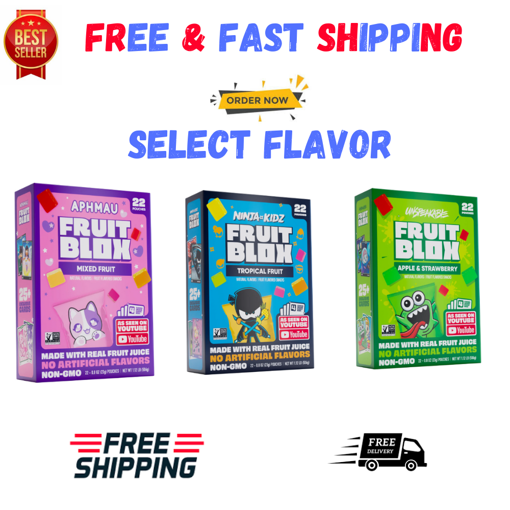 22 PACKS! FruitBlox Ninja Kidz Tropical Fruit Snacks, FREE