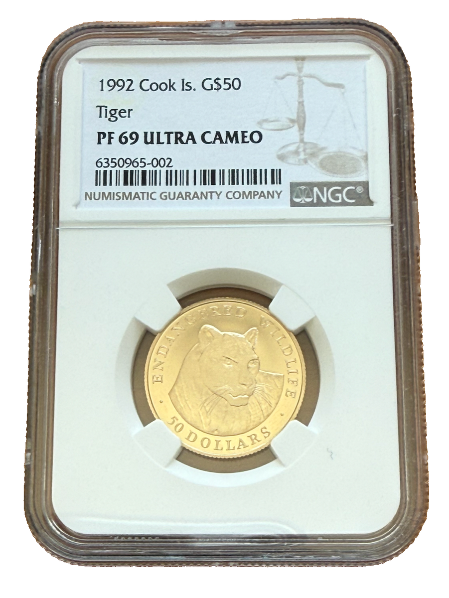 Cook Islands 1992 Gold $50 NGC PF69UC Tiger | eBay