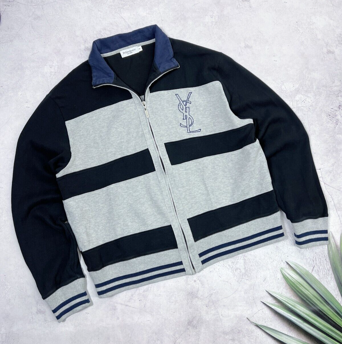 Vintage 90's Yves Saint Laurent Sweatshirt Full Zip Striped Track