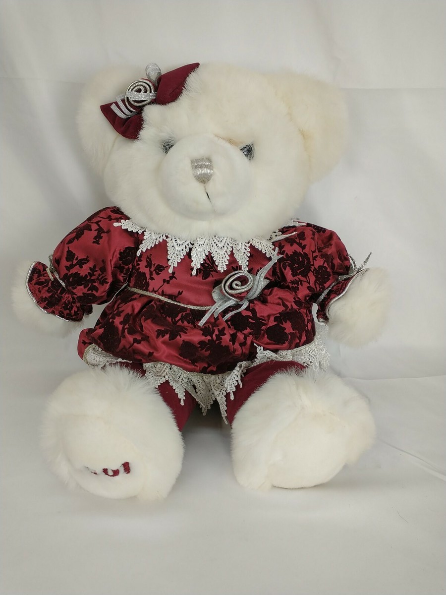 2001 Keepsake Memories Holiday Teddy Bear White 18” Red Dress