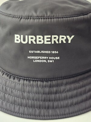 BURBERRY London Black Padded Nylon Bucket Hat Horseferry Logo Men