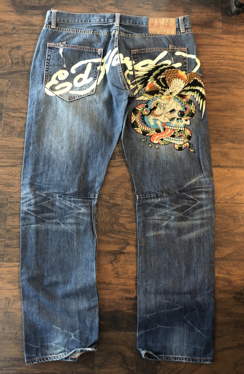 Vintage 2000s Ed Hardy By Christian Audigier Bedazzled Jeans Raw