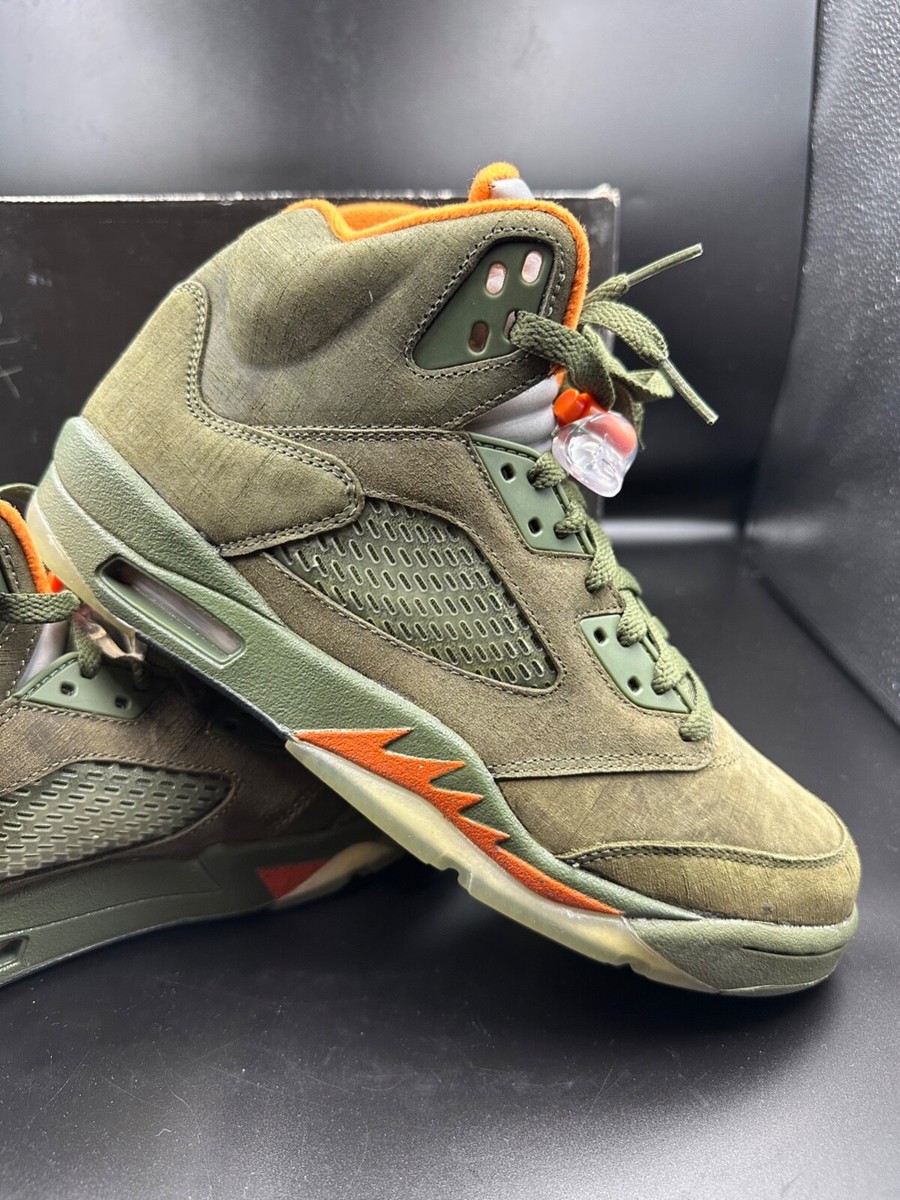 NIKE AIR JORDAN V 5 RETRO LS ARMY OLIVE GREEN ORANGE UNDEFEATED