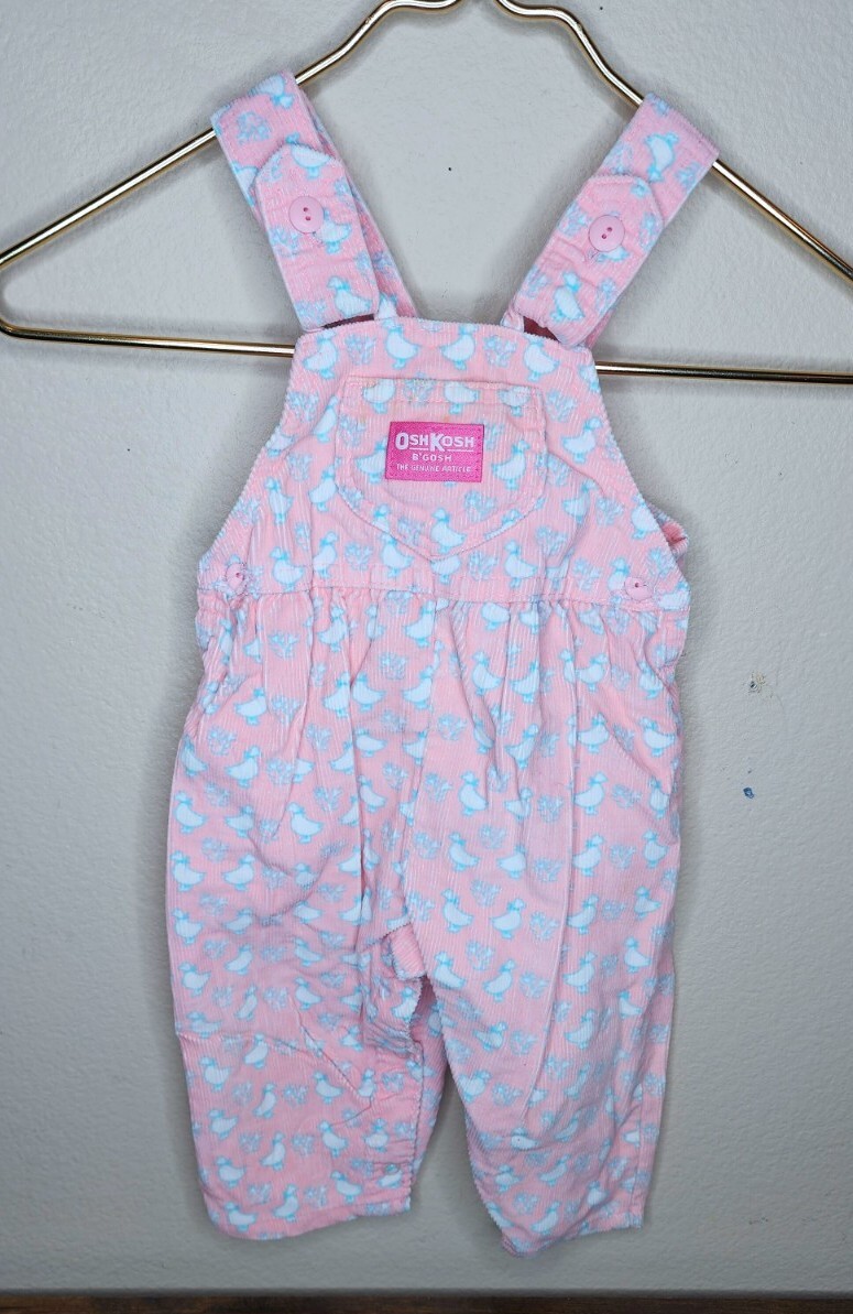 Vtg Osh Kosh B'gosh Duck Print Pink Corduroy Overalls USA UNION