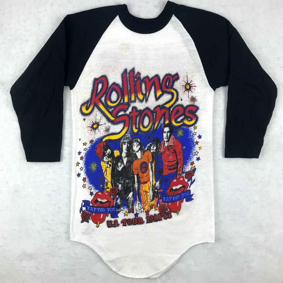 vintage 80s THE ROLLING STONES CONCERT JERSEY T-Shirt XXS raglan