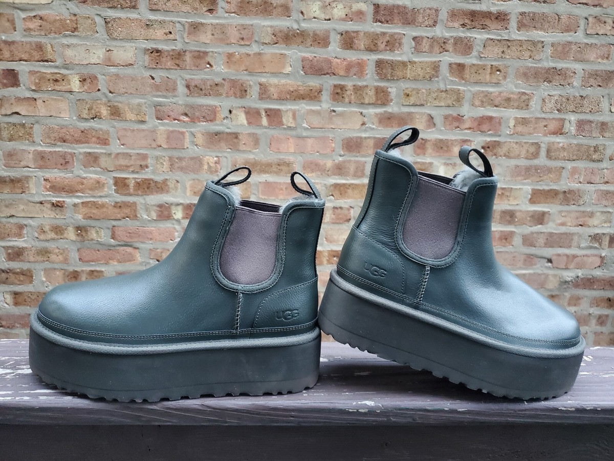 UGG Neumel Platform Chelsea Chunky Boot Green Leather Size US 9