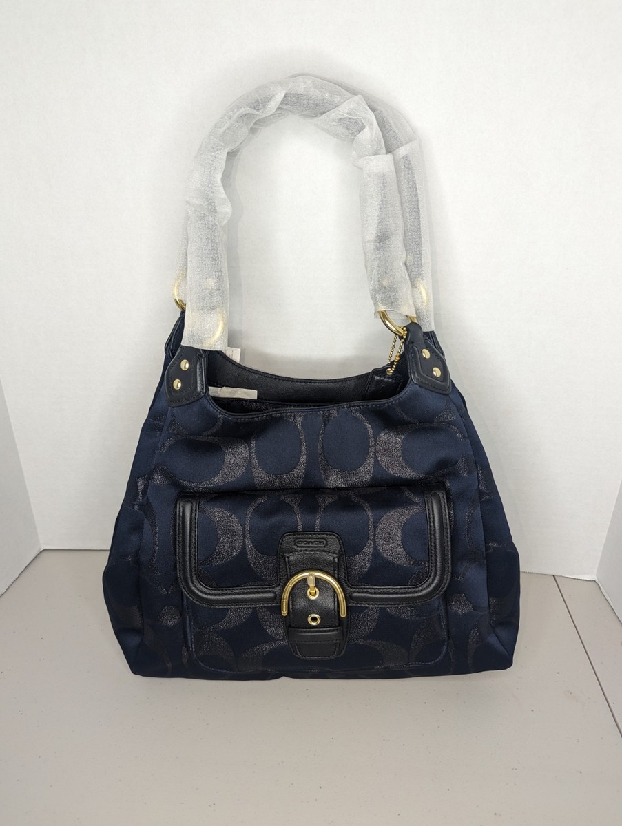 Coach Signature Metallic Campbell Dark Blue Jaquard Purse Satchel
