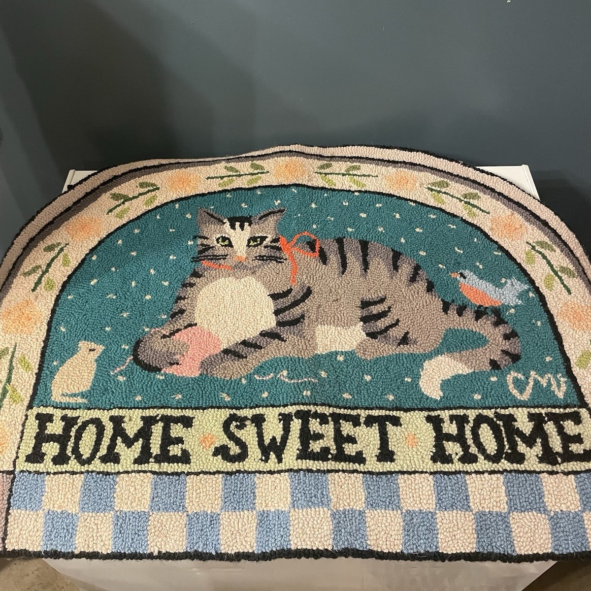 Claire Murray Hand-Hooked Wool Rug Cat Rug Home Sweet Home Vintage