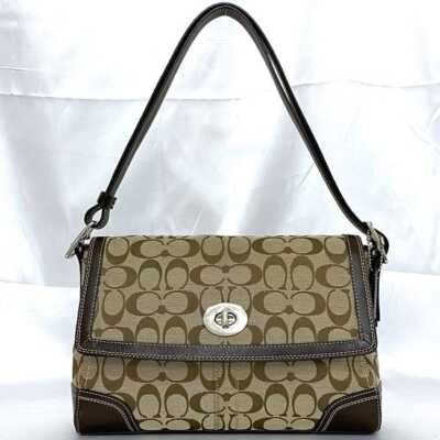 Coach 2way Shoulder Bag Beige Brown Signature F13972 Good