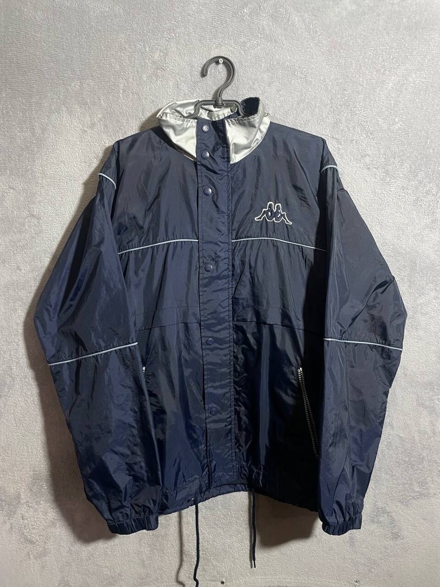 Kappa Vintage Football Jacket With Zipped Hood 90s Blue Mens Size