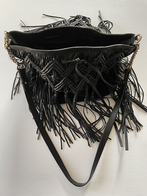 Zara Women's Black Suede/Leather Fringed Handbag | eBay