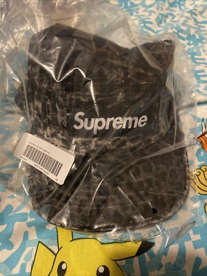 Supreme Leopard Velvet Camp Cap (SS24) Black Authentic New Box