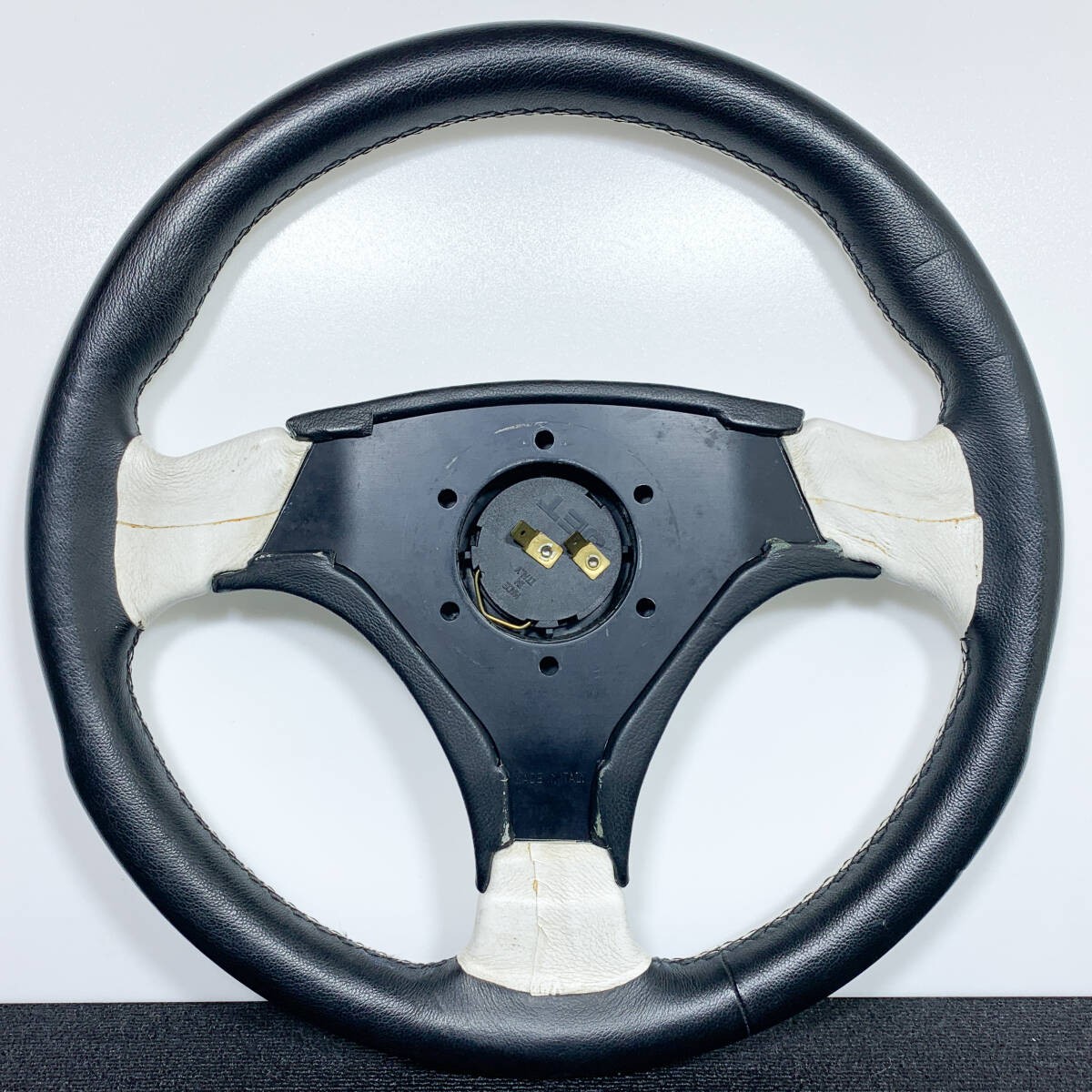 Italvolanti White Black Leather Steering Wheel 330mm Vintage JDM