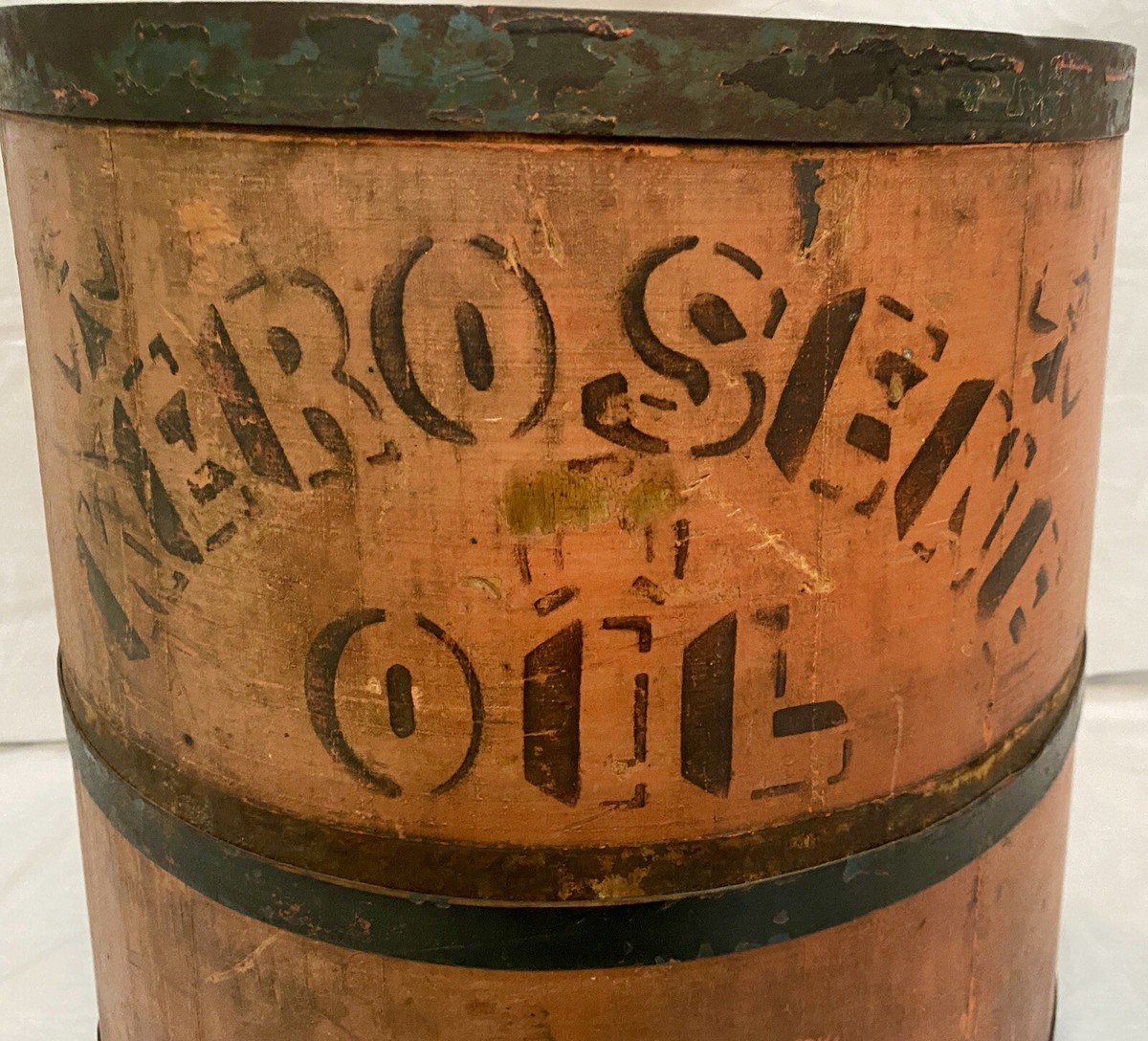 Vintage Primitive Wood 5gal Staved Kerosene Oil Bucket w/ Metal