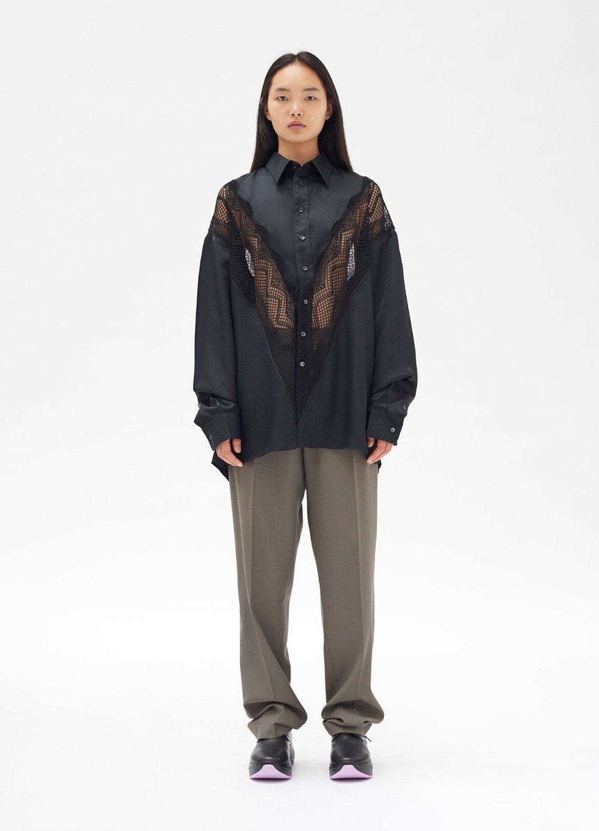CÉLINE Old Celine Spring 2018 Black Viscose Lace Tunic Shirt 38