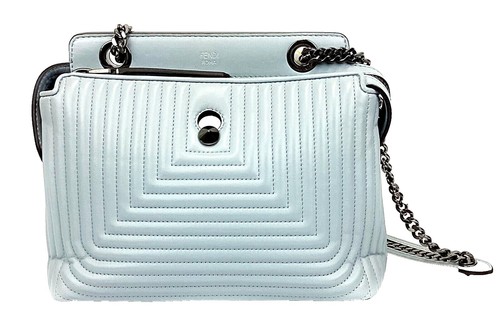 FENDI Etnico Denim Leather Shoulder Bag Indigo Blue Brown 8BN157