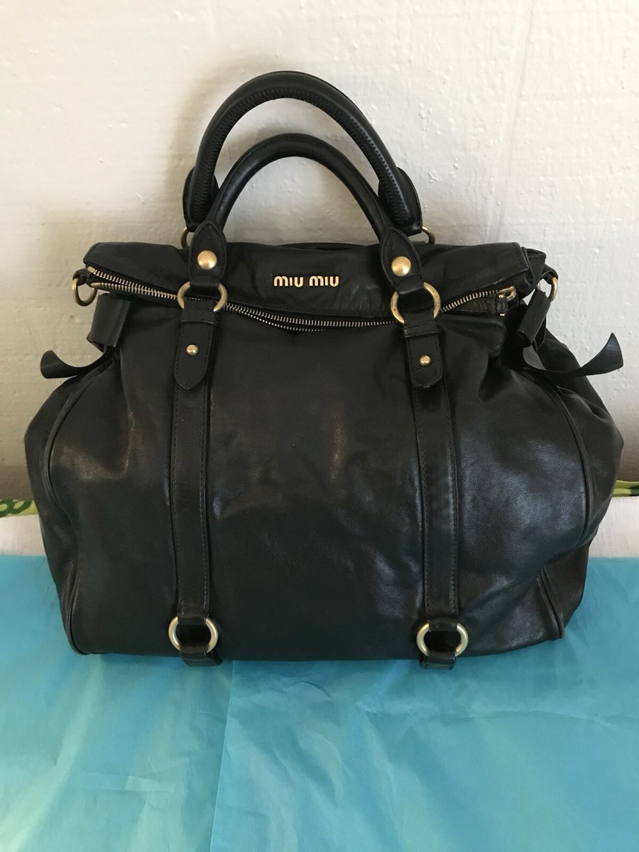 Miu Miu Vitello Lux Bow Black Satchel Authentic Rare Hard To Find