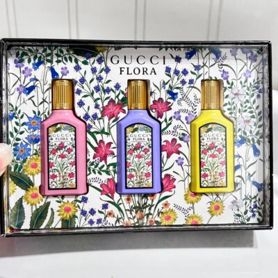 New Gucci 3PC Mini Flora Gorgeous Eau de Parfum Perfume Set Splash