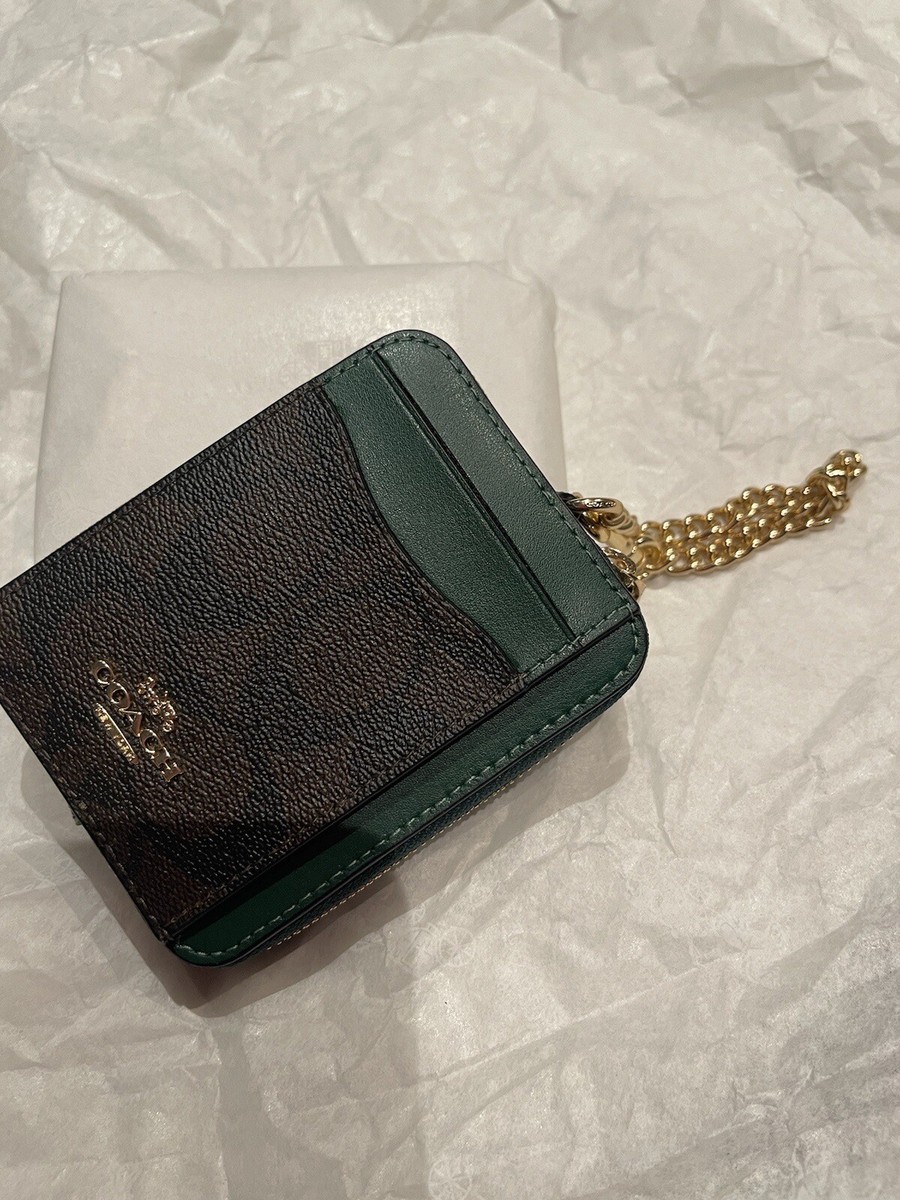 Coach Zip Card Case - Brown/ Signature Canvas - Pine (Green