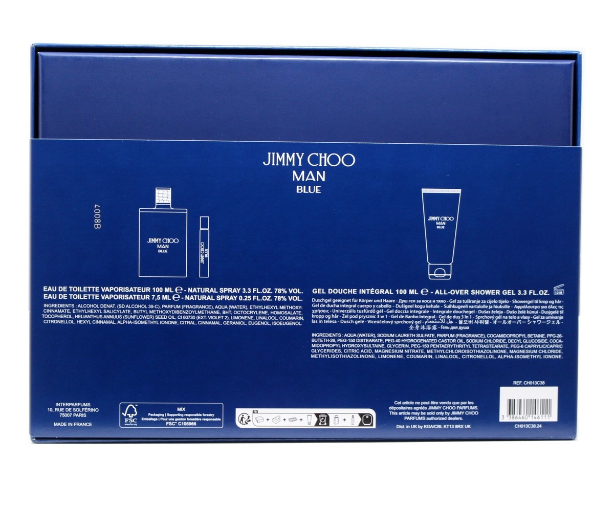 JIMMY CHOO MAN BLUE 3 PIECE GIFT SET EAU DE TOILETTE SPRAY 100 ML