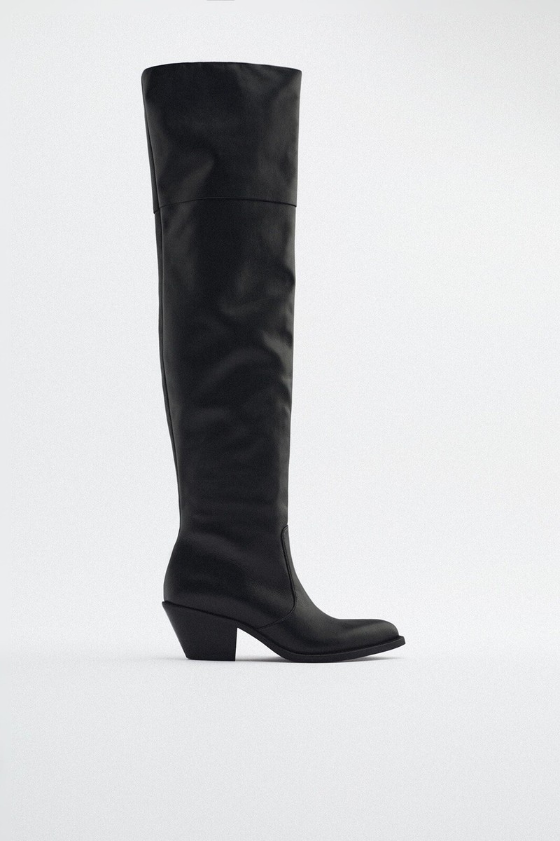 ZARA LEATHER COWBOY BOOTS BLACK 3002/910 SZ 6.5 EU 37 | eBay