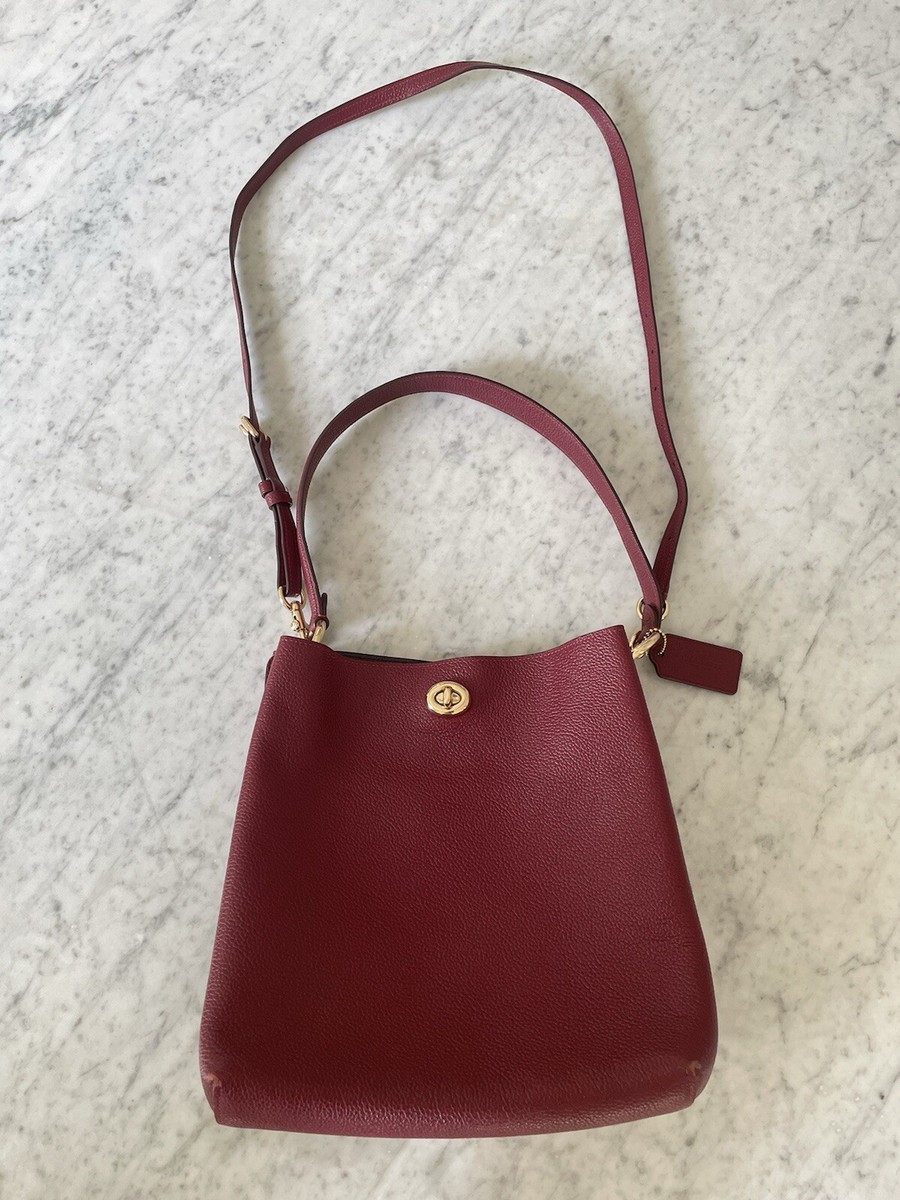 Coach Red Pebbled Leather Charlie Bucket Shoulder Bag Crossbody