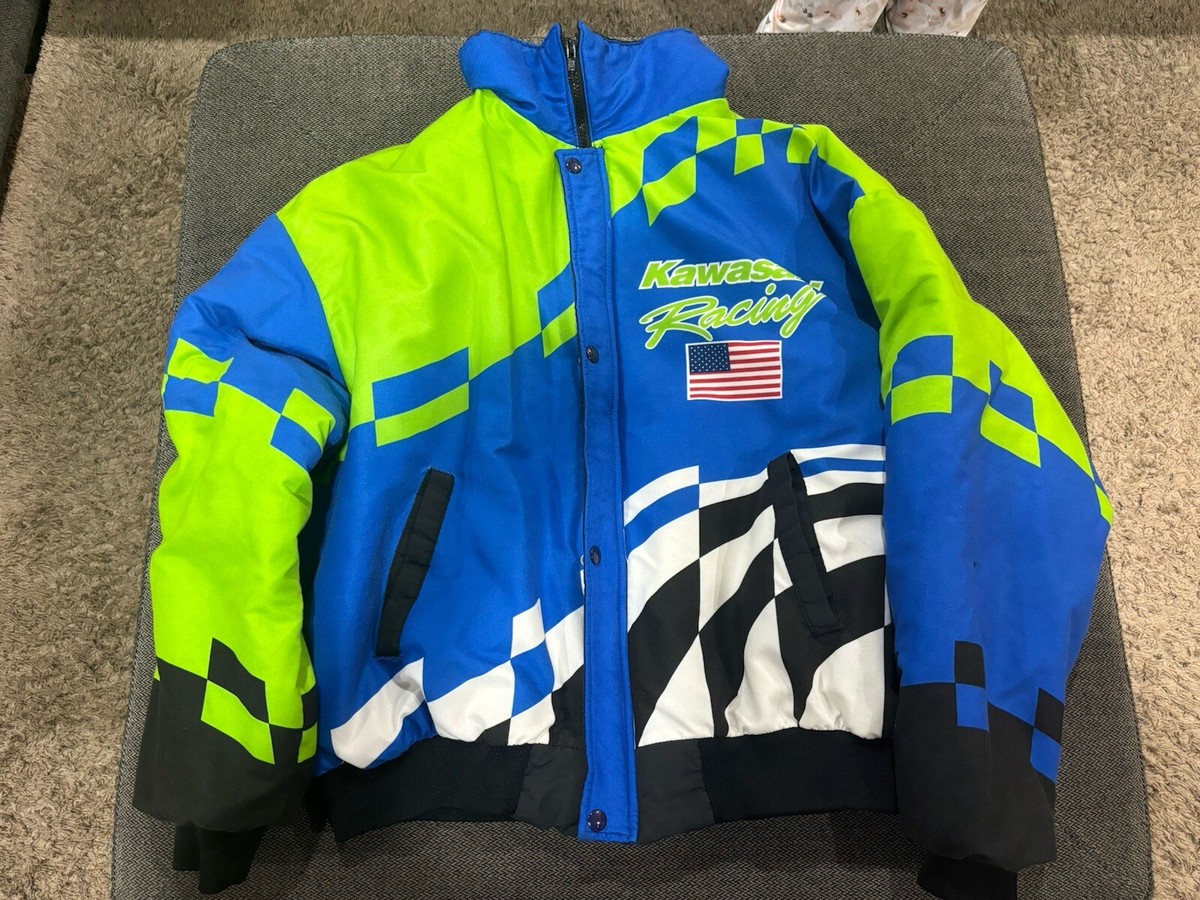 Kawasaki Racing Jacket Made In USA Vintage 90s Swingster XL Blue