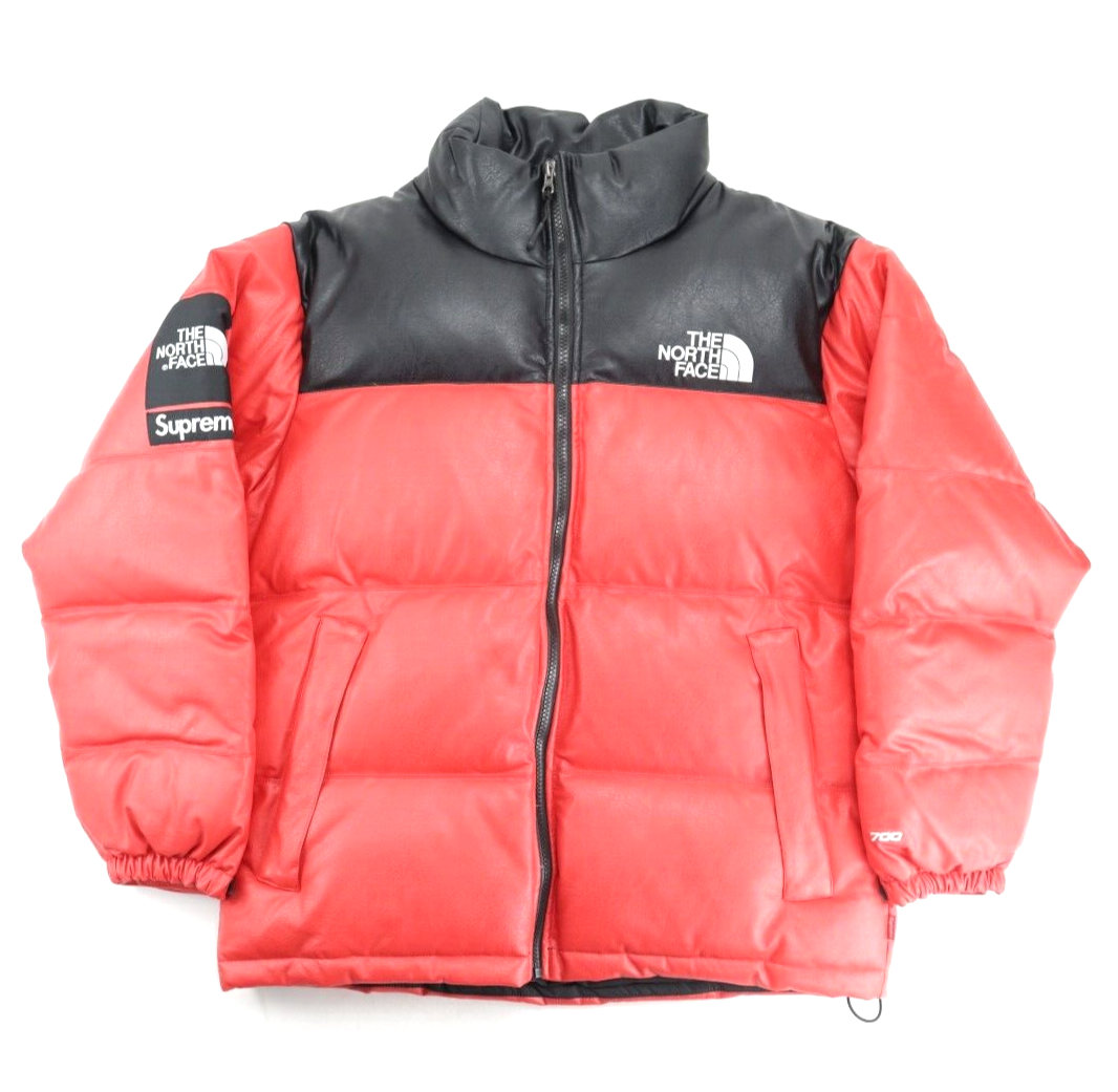 SUPREME X THE NORTH FACE LEATHER NUPTSE JACKET RED FW17 SIZE S