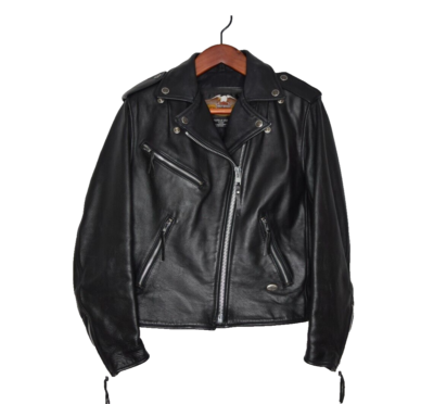 Harley Davidson Black Leather Jacket Women's Size Small Vintage