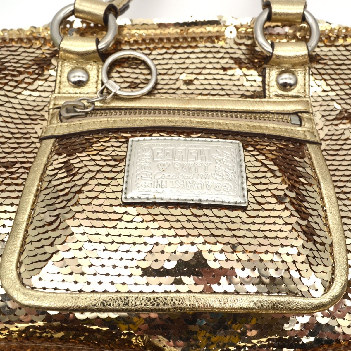 Coach Poppy Sequin Spotlight Gold 2Way Shoulder Bag Tote Bag 15383