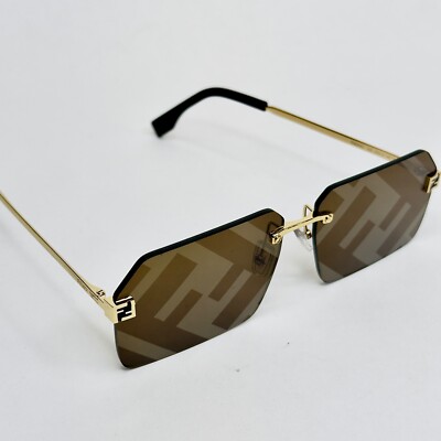 FENDI FS SKY 40043 Gold Brown FF Mirrored Print Unisex Sunglasses