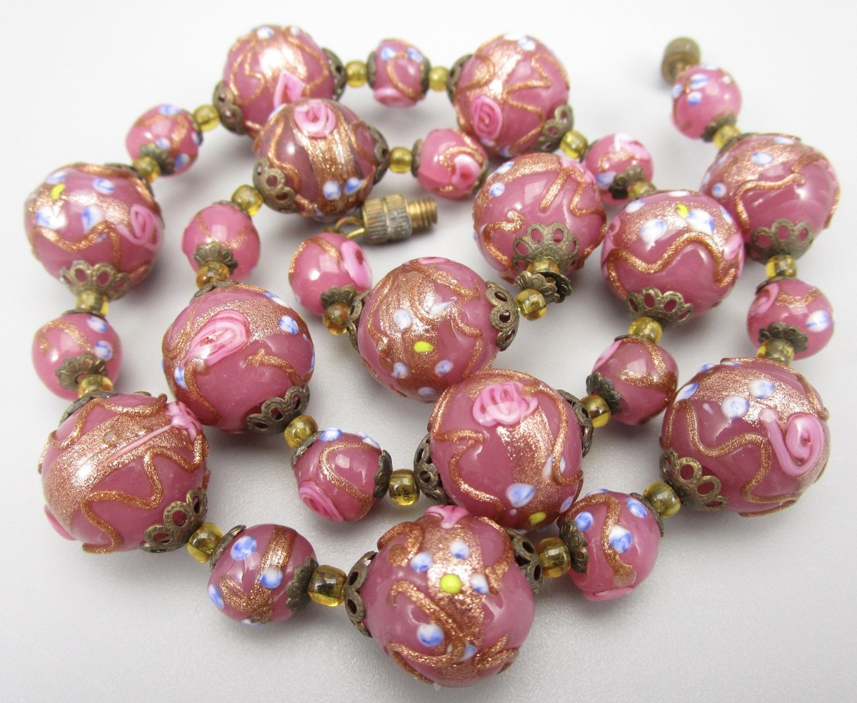 VINTAGE VENETIAN MURANO ROSE AVENTURINE GLASS WEDDING CAKE BEAD 16