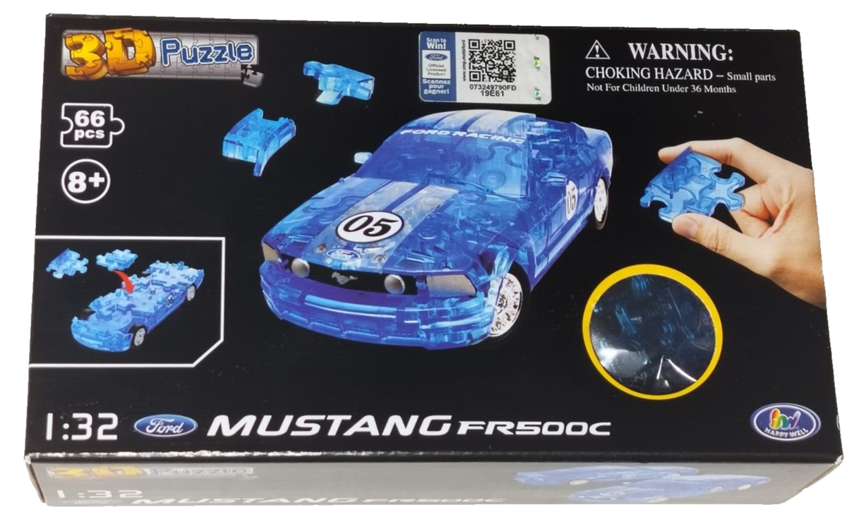 3D Puzzle FORD MUSTANG FR500C 1:32 Scale Clear Blue plastic jigsaw