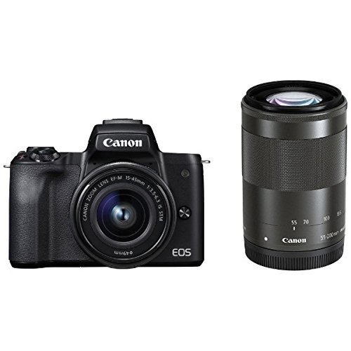 Canon EOS Kiss M Digital Camera Black Double Zoom Kit EMS w