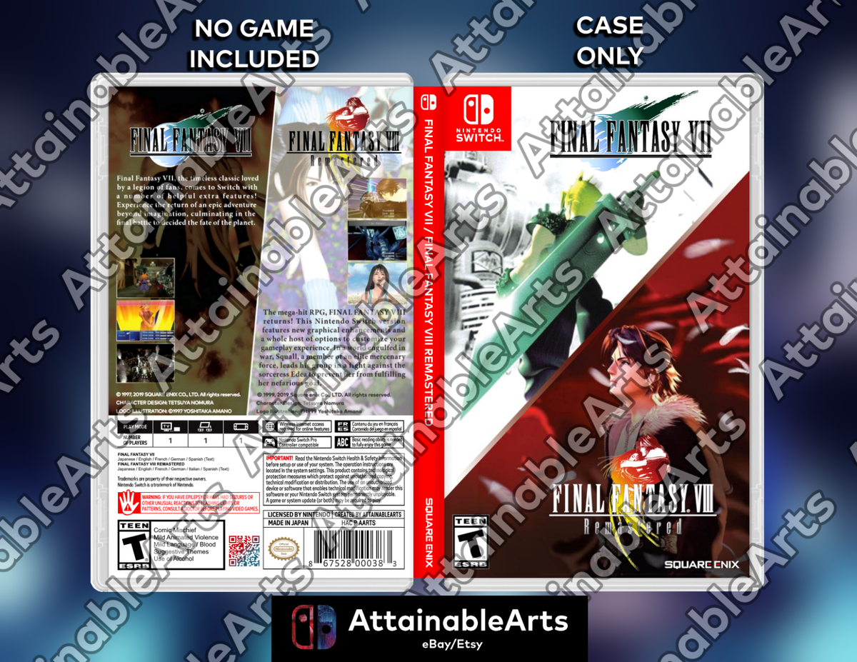 Final Fantasy Twin Pack 7+8 Custom Game Cases (Nintendo Switch